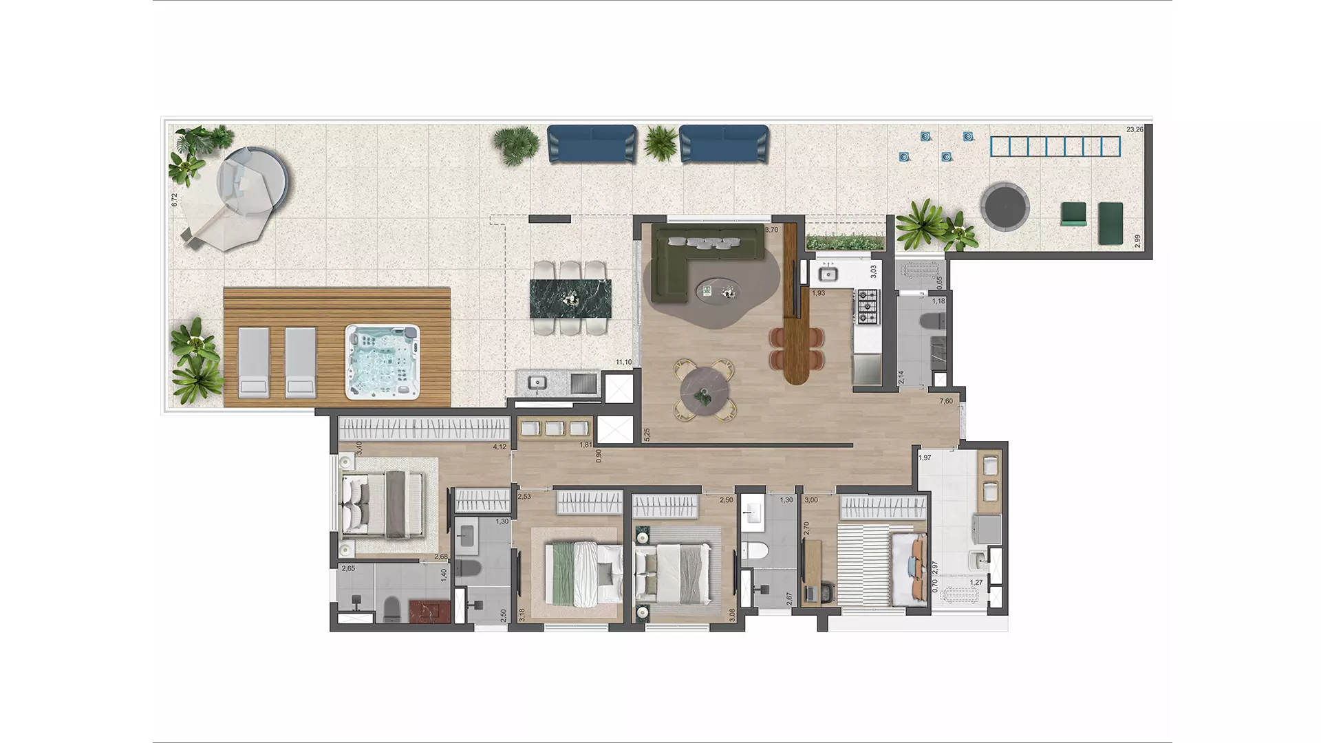 230 Garden Suspenso com 230 metros, 4 Dorms e Lavabo, 2 Vagas com Depósito